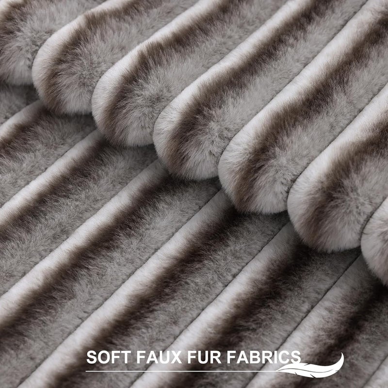 Pallene Faux Fur Plush Throw Pillow Covers 18x18 Set of 2, Luxury Soft Fluffy Striped Decorative Pillow Covers for Sofa, Couch, Living Room, Ombre Coffee - Image 2