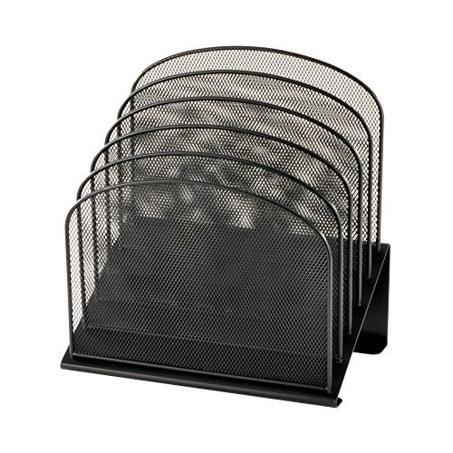 Safco Onyx Desk Organizer, 5 Tiered Vertical Compartments, Office and Classroom Mailbox , Paper and Mail Sorter, Steel Mesh, Black - Image 1