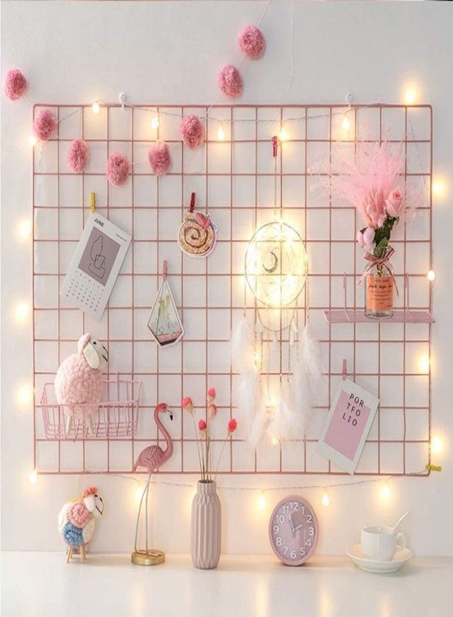 Pikify DIY Steel Grid Oblong Photo Frame for Wall Clip Holder Photo Frame,Multi Functional Creative Mesh Wall Grid-(Package: 1xFrame (45X65 cm) + 1xBasket )-[Made in India] (Pink) - Image 1