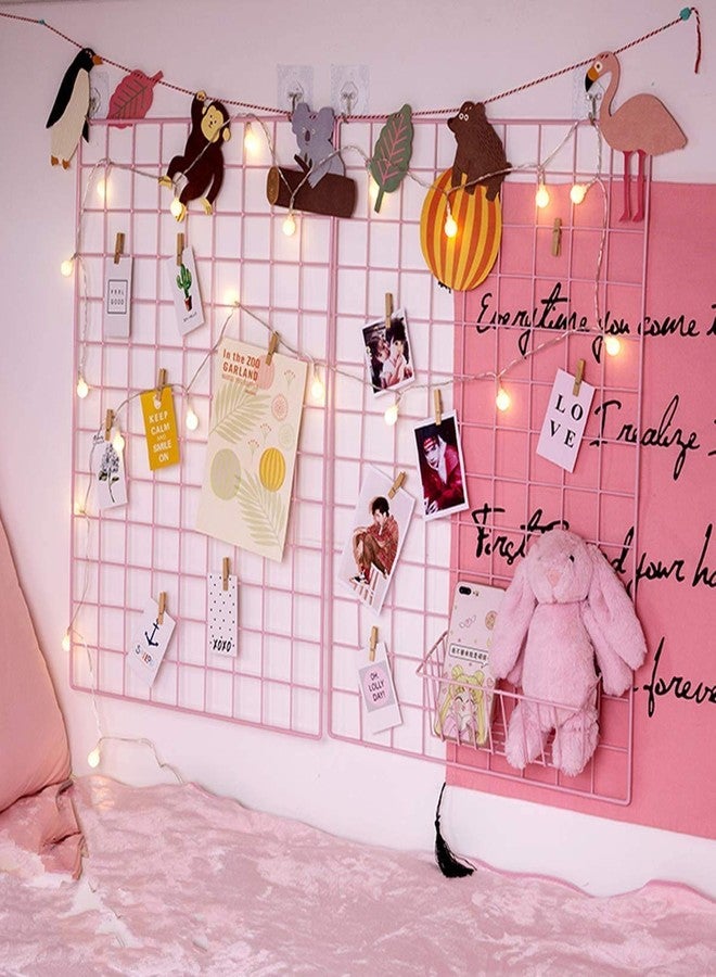 Pikify DIY Steel Grid Oblong Photo Frame for Wall Clip Holder Photo Frame,Multi Functional Creative Mesh Wall Grid-(Package: 1xFrame (45X65 cm) + 1xBasket )-[Made in India] (Pink) - Image 2