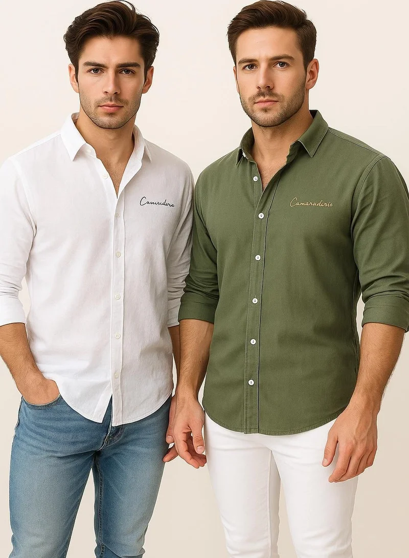 ثوجفيت قميص كتان فاخر عبوة من قطعتين أبيض + أخضر