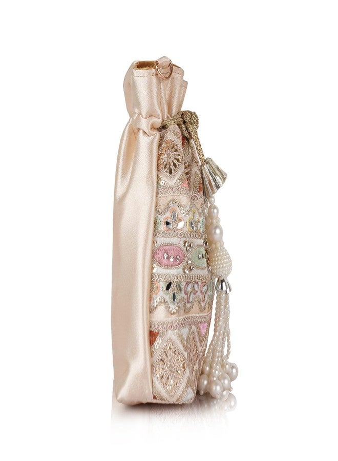 PLANX Velvet SilK Stylish Fancy Embroidery Unique Design Traditional Ethnic Wedding Party Handheld Potli For Women - Image 4