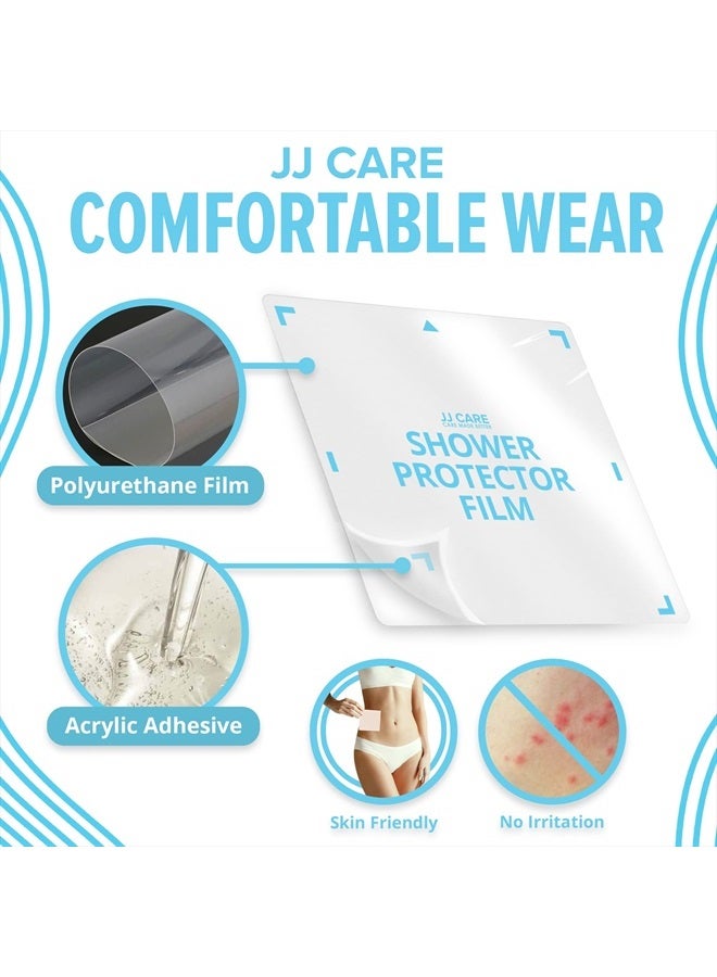 JJ CARE حامي الدش [عبوة من 14]، غطاء قسطرة الغسيل 9x9، حاجز الماء لخط PICC، دروع دش القولون، حامي الضمادات المقاوم للماء، إمداد لمدة أسبوعين - Image 4