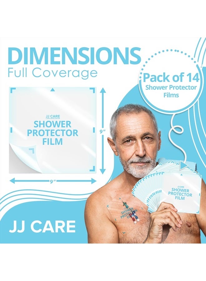 JJ CARE حامي الدش [عبوة من 14]، غطاء قسطرة الغسيل 9x9، حاجز الماء لخط PICC، دروع دش القولون، حامي الضمادات المقاوم للماء، إمداد لمدة أسبوعين - Image 3