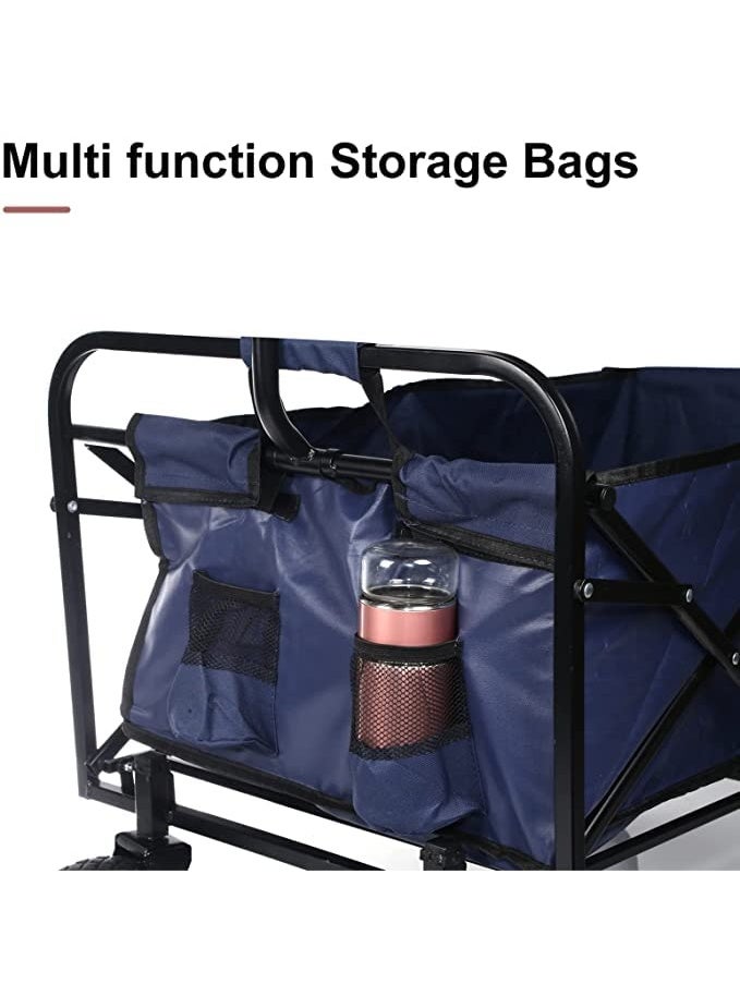 Generic Collapsible Beach Garden Trolley Multipurpose Folding Heavy Duty Wagon Trolley Collapsible Cart Blue Utility Transport Trailer with Pull Handle for Outdoor Garden Beach Park Shopping Festival Camp  - Image 4