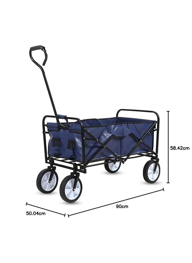 Generic Collapsible Beach Garden Trolley Multipurpose Folding Heavy Duty Wagon Trolley Collapsible Cart Blue Utility Transport Trailer with Pull Handle for Outdoor Garden Beach Park Shopping Festival Camp  - Image 3
