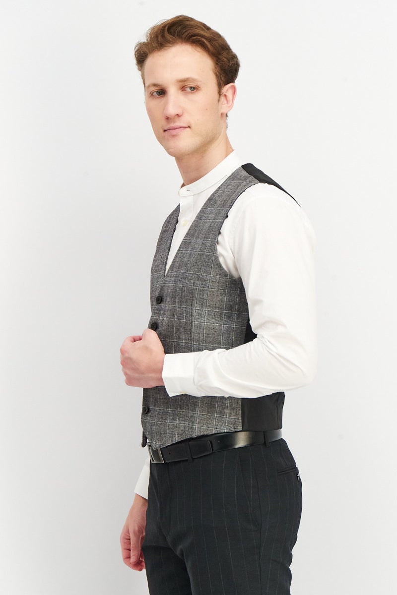 SELECTED Men Regular Fit Plaid Michael Vest, Grey - Image 3