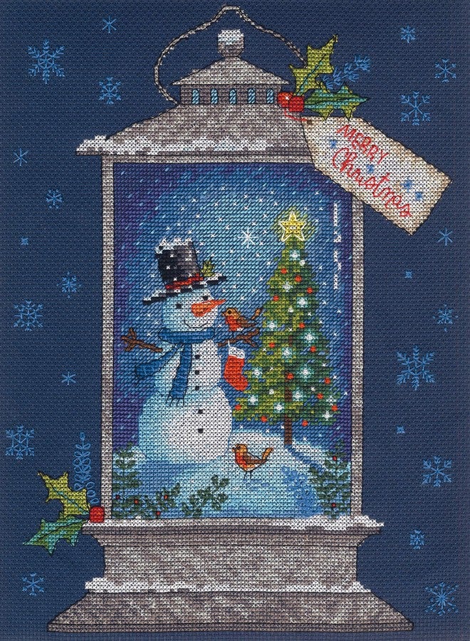 Dimensions 70-08987 Snowman Lantern Counted Cross Stitch Kit, 14 Count Navy Aida, 9" x 12" - Image 2