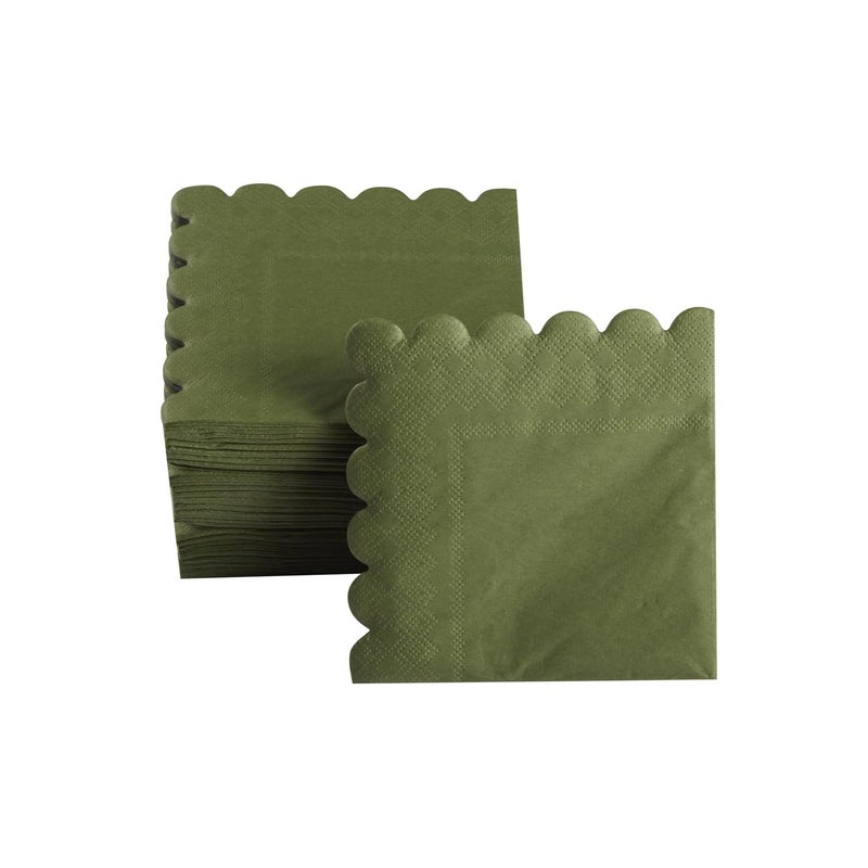 BEFORYOU 200 Pack Cocktail Napkin 2-Ply Scalloped Edged Dessert Napkins Folded 5 x 5 Inches Disposable Napkins for Dinner Wedding Birthday Party Bridal Anniversary Reception Event (Green) - Image 3