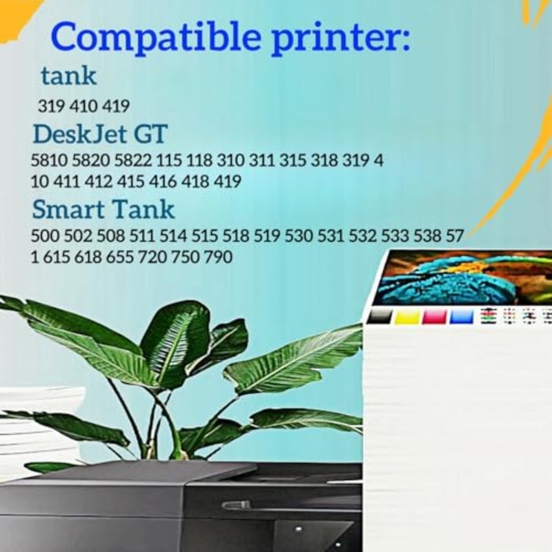 خراطيش متوافقة مع حبر GT51 GT52 لطابعات HP DeskJet: GT 5810، GT 5820، 5821، 5822، 310، 315، 316، 319، 410، 415، 416، 419، 720، 750، 790 حبر صبغة عالي الإنتاجية، لون أسود، 4 عبوات - Image 2
