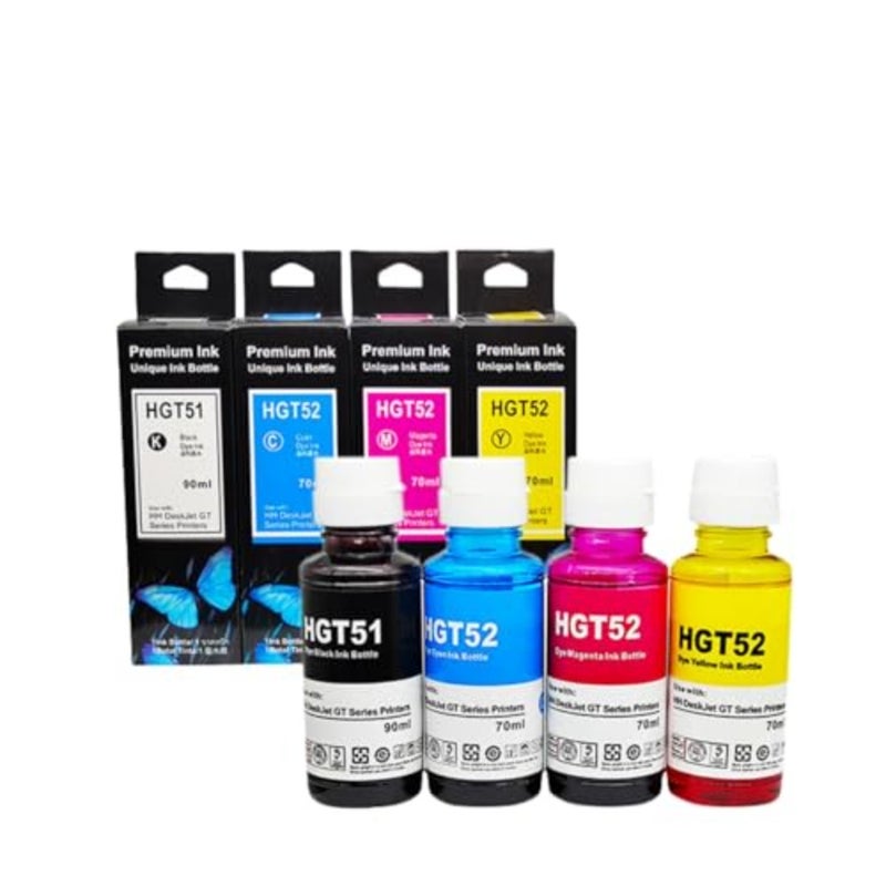 خراطيش متوافقة مع حبر GT51 GT52 لطابعات HP DeskJet: GT 5810، GT 5820، 5821، 5822، 310، 315، 316، 319، 410، 415، 416، 419، 720، 750، 790 حبر صبغة عالي الإنتاجية، لون أسود، 4 عبوات - Image 1