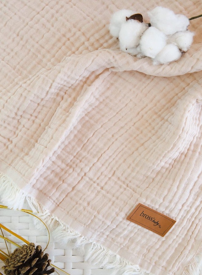 Bross غطاء أطفال قطني 100% للجنسين، 4 طبقات، لفافة للأطفال حديثي الولادة، بطانية موسلين 110 × 120 سم، بطانية موسلين ناعمة للأطفال (بيج) - Image 4