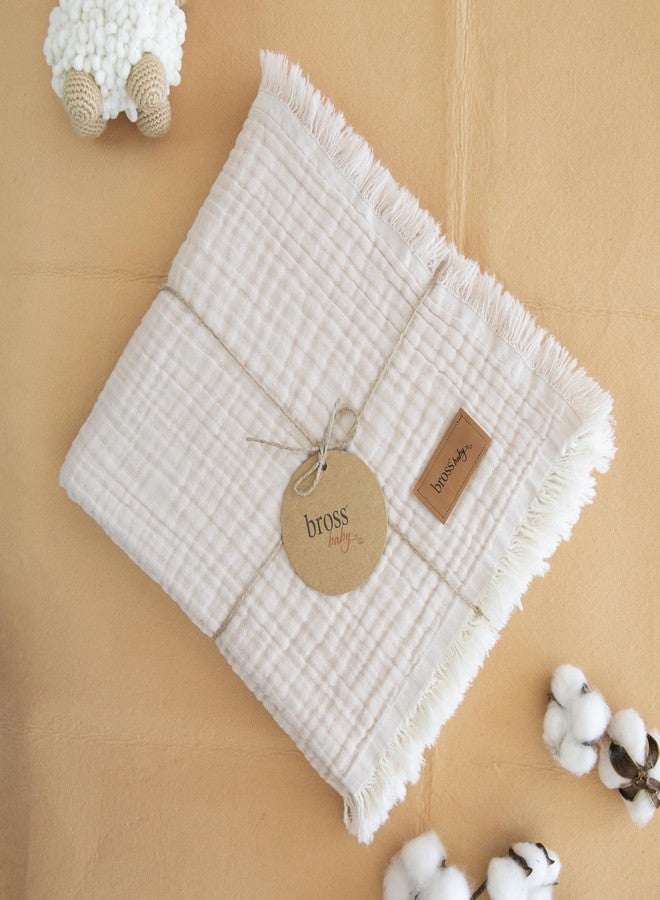 Bross غطاء أطفال قطني 100% للجنسين، 4 طبقات، لفافة للأطفال حديثي الولادة، بطانية موسلين 110 × 120 سم، بطانية موسلين ناعمة للأطفال (بيج) - Image 1