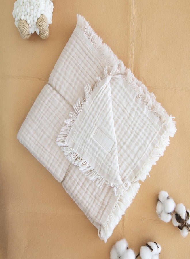 Bross غطاء أطفال قطني 100% للجنسين، 4 طبقات، لفافة للأطفال حديثي الولادة، بطانية موسلين 110 × 120 سم، بطانية موسلين ناعمة للأطفال (بيج) - Image 2