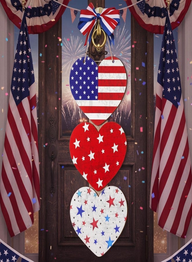 RattanView 4th of July Decoration Red White Blue Memorial Day Rustic Heart Patriotic Wreath for Front Door 250th Anniversary Wooden Hanging Sign Independence Day Decorations for Door Porch Decor - Image 3