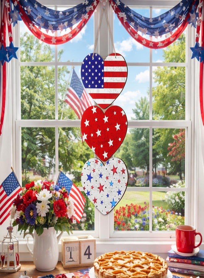 RattanView 4th of July Decoration Red White Blue Memorial Day Rustic Heart Patriotic Wreath for Front Door 250th Anniversary Wooden Hanging Sign Independence Day Decorations for Door Porch Decor - Image 5