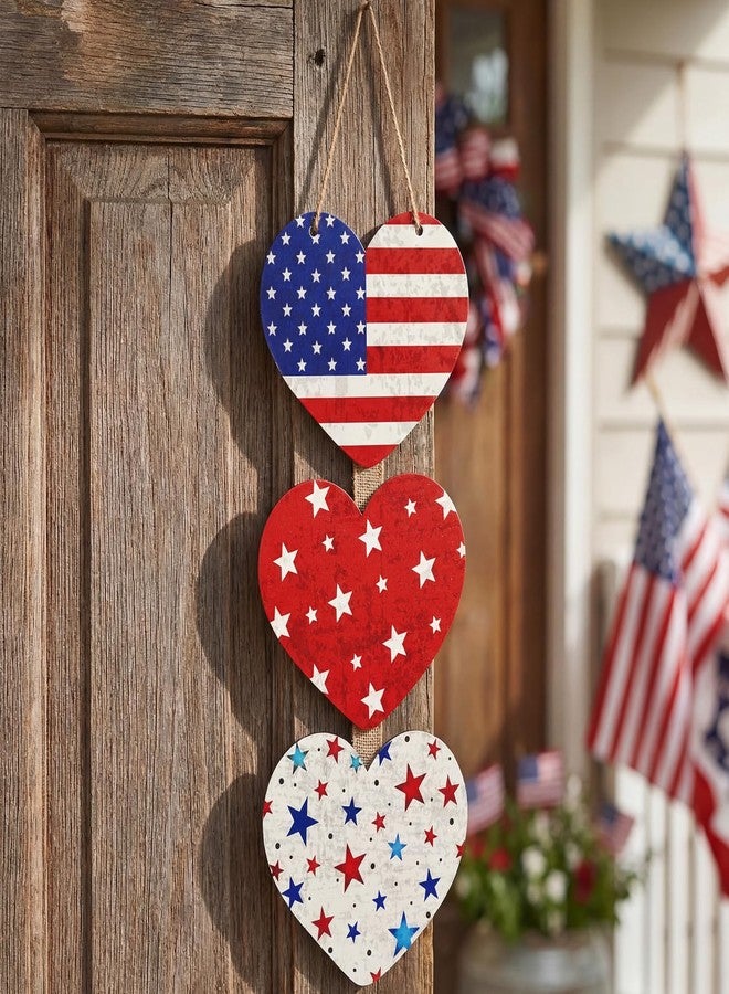 RattanView 4th of July Decoration Red White Blue Memorial Day Rustic Heart Patriotic Wreath for Front Door 250th Anniversary Wooden Hanging Sign Independence Day Decorations for Door Porch Decor - Image 1