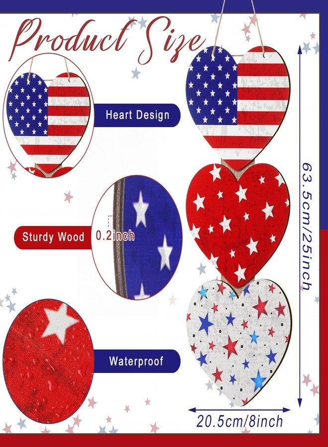 RattanView 4th of July Decoration Red White Blue Memorial Day Rustic Heart Patriotic Wreath for Front Door 250th Anniversary Wooden Hanging Sign Independence Day Decorations for Door Porch Decor - Image 2