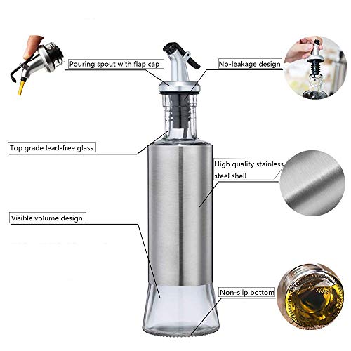 Ramkuwar Glass Olive Oil Dispenser Glass Cooking Oil & Vinegar Cruet with Stainless Steel Air Tight Lid (500ml) - Image 3