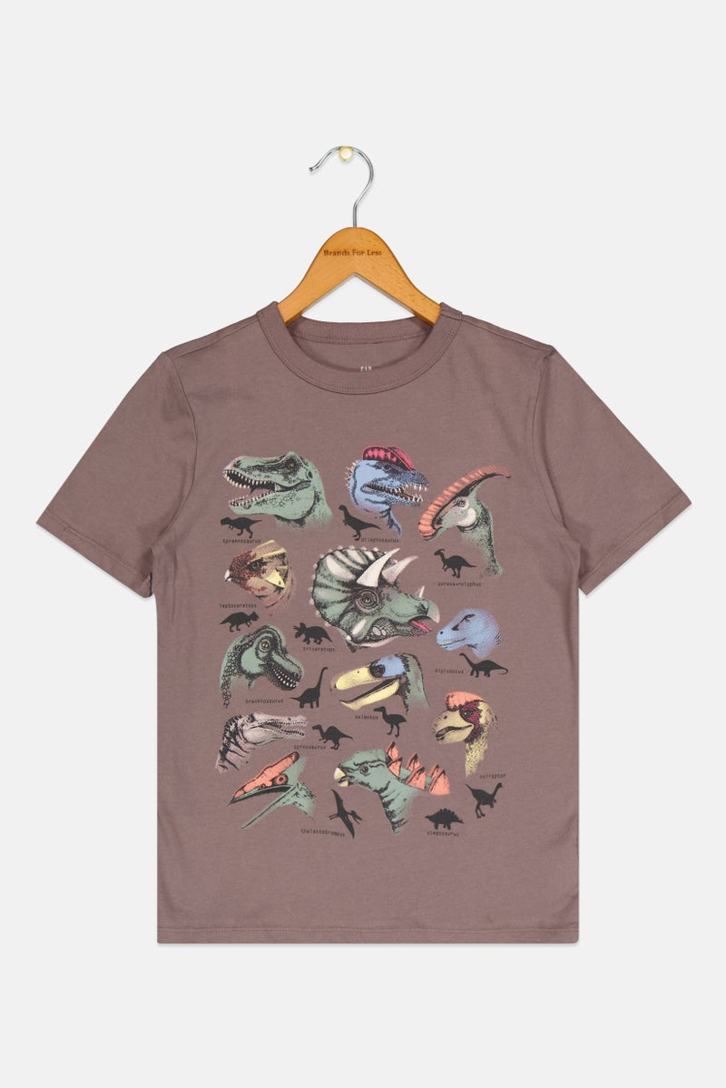 GAP Kids Boy Round Neck Short Sleeve Graphic Print T-Shirts, Choco Brown - Image 1