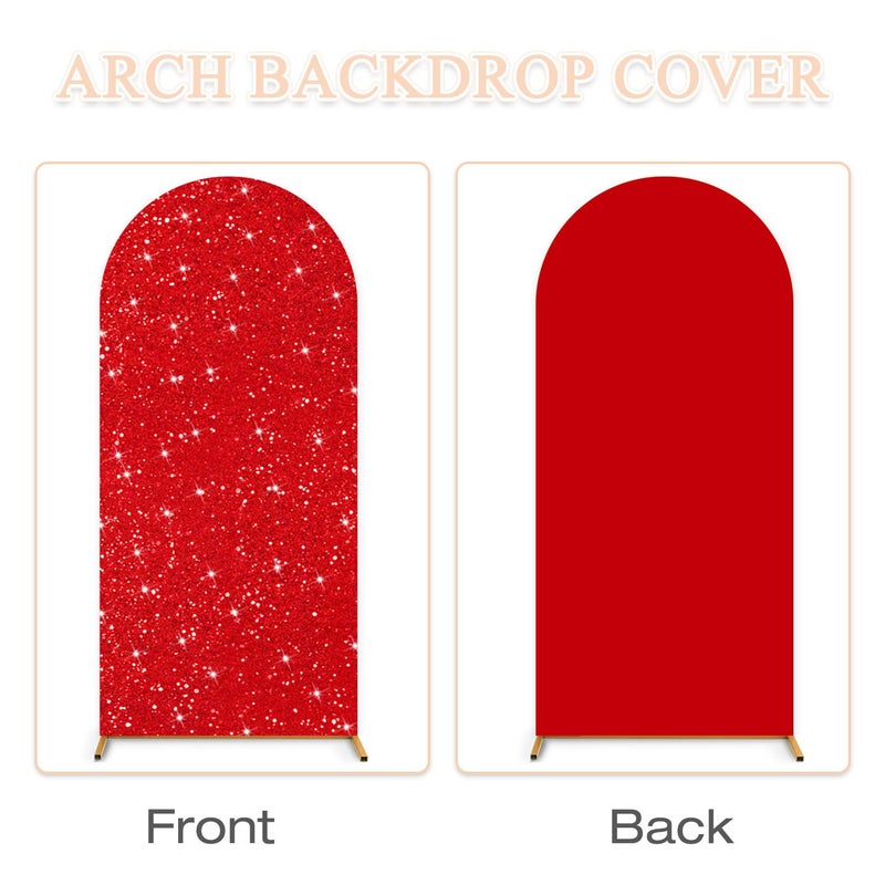 PATYDEST Red Arch Cover (7.2FT, 6.6FT, 6FT) Set of 3 Arch Backdrop Covers Sequin Backdrop Covers Arched Spandex Balloon Sparkle Photo Background for Birthday Engagement Baby Shower Party Decor - Image 4