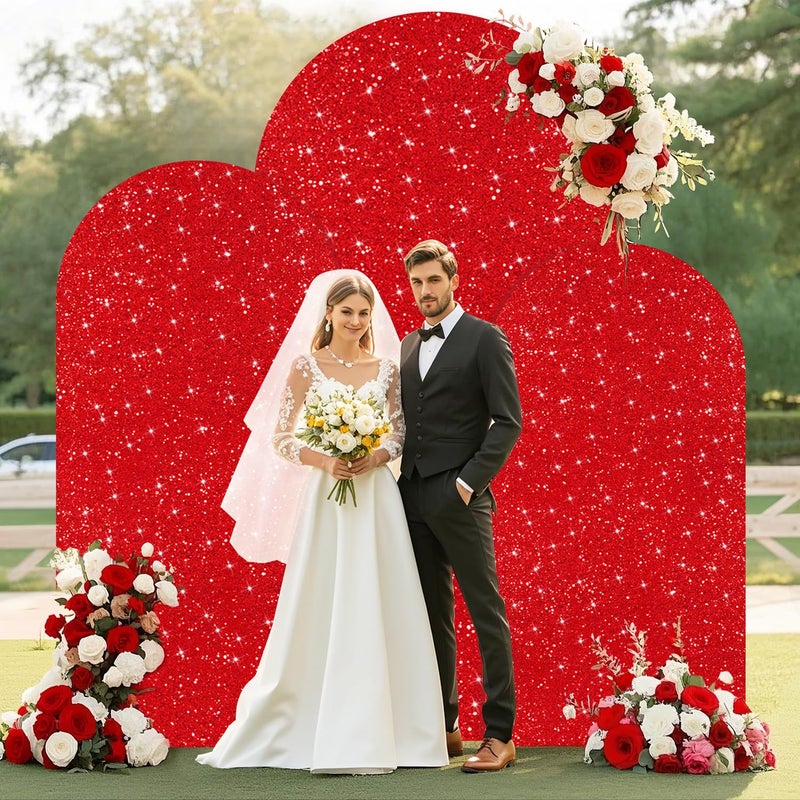 PATYDEST Red Arch Cover (7.2FT, 6.6FT, 6FT) Set of 3 Arch Backdrop Covers Sequin Backdrop Covers Arched Spandex Balloon Sparkle Photo Background for Birthday Engagement Baby Shower Party Decor - Image 3