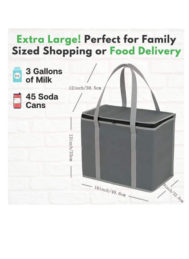 Excefore - Lunch Delivery Bag Large, Insulated Shopping Bag, Reusable Cool Bag, Food Cooler Bag, Washable, Reinforced Bottom and Handles, Insulated Grocery Bags for Hot Or Cold Food(Grey) - Image 1