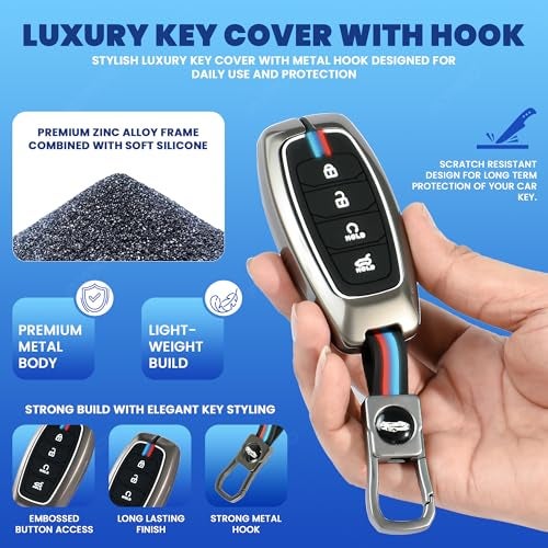 Coll of Fest Metal Silicon Key Cover Compatible with Hyundai Verna 2023 2024 | i20 Facelift N Line N8 Car 4 Button Smart Key Special Feature Visible in Low-Light Condition - Image 4