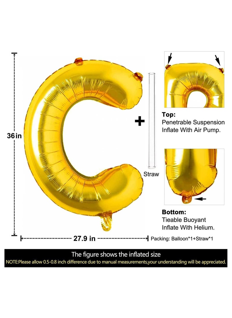 Goldedge 32 Inch Giant Gold Letter C Foil Helium Balloons Big Single Mylar Balloon Birthday Party Decoration Supply Baby Shower (Gold C)  - Image 3