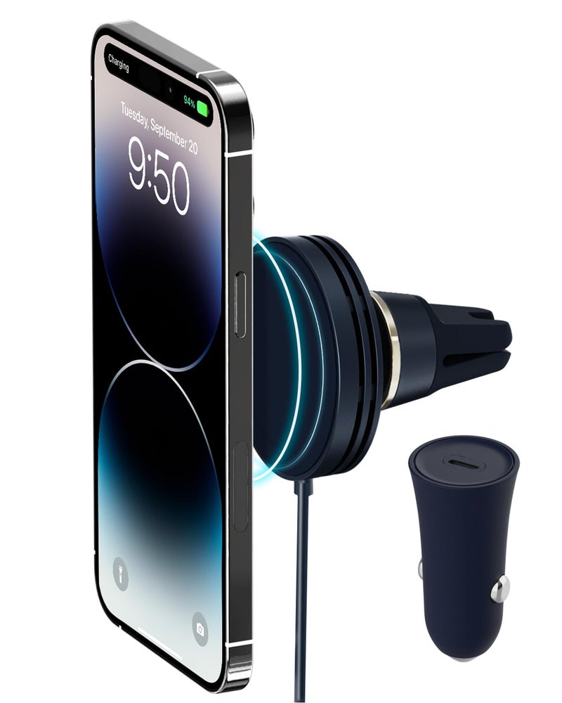 iOttie Velox Mini MagSafe Compatible Air Vent Car Mount in Midnight Blue with Wireless Charging. Compatible with MagSafe iPhones Including iPhone 12/13/14/15/16/17 Series (Car Charger Included) - Image 1