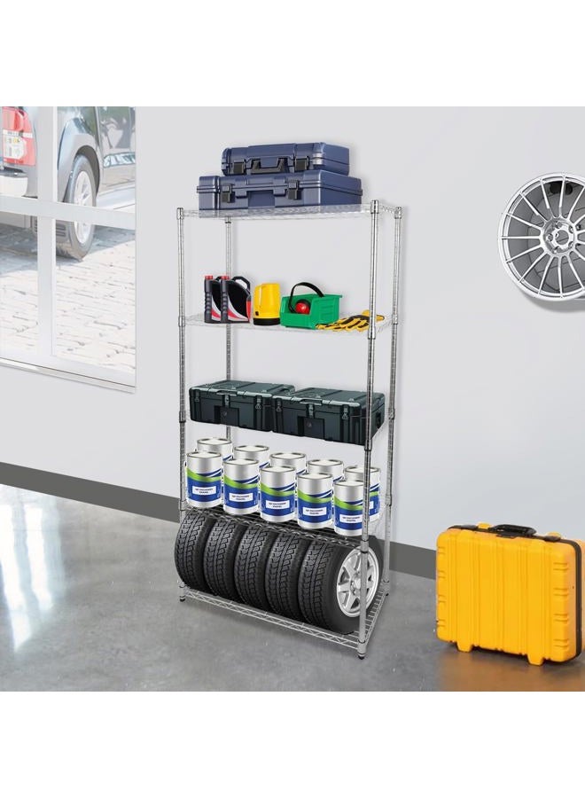 Whitmor 5 Tier Storage Shelves, Heavy Duty with Wheels, Adjustable Steel Organizer, 400 lbs Capacity per Shelf, Max 2000 lbs Total for Home, Garage, Workshop, 36" L x 18" W x 71" H, Chrome - Image 5