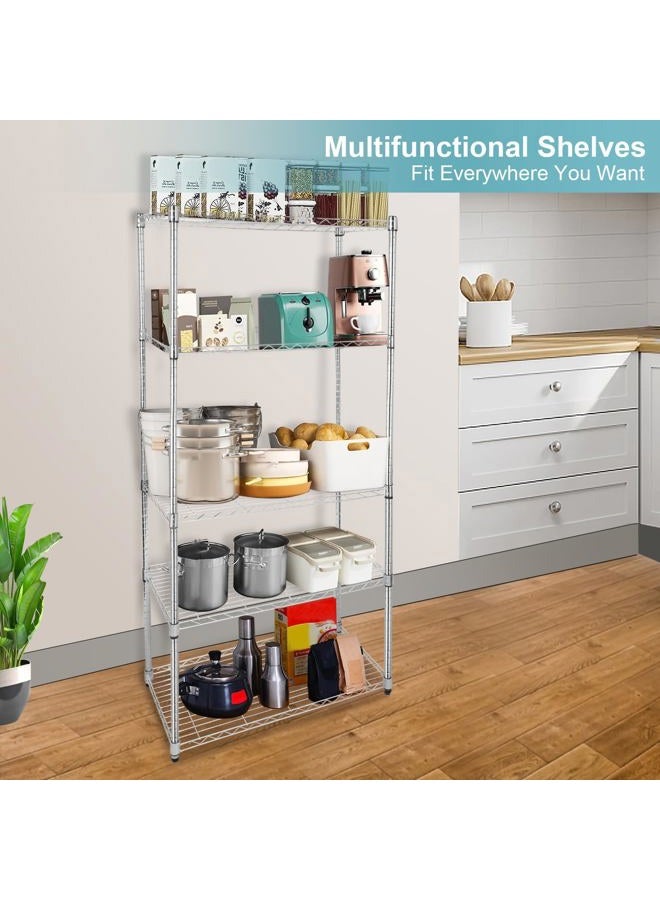 Whitmor 5 Tier Storage Shelves, Heavy Duty with Wheels, Adjustable Steel Organizer, 400 lbs Capacity per Shelf, Max 2000 lbs Total for Home, Garage, Workshop, 36" L x 18" W x 71" H, Chrome - Image 2