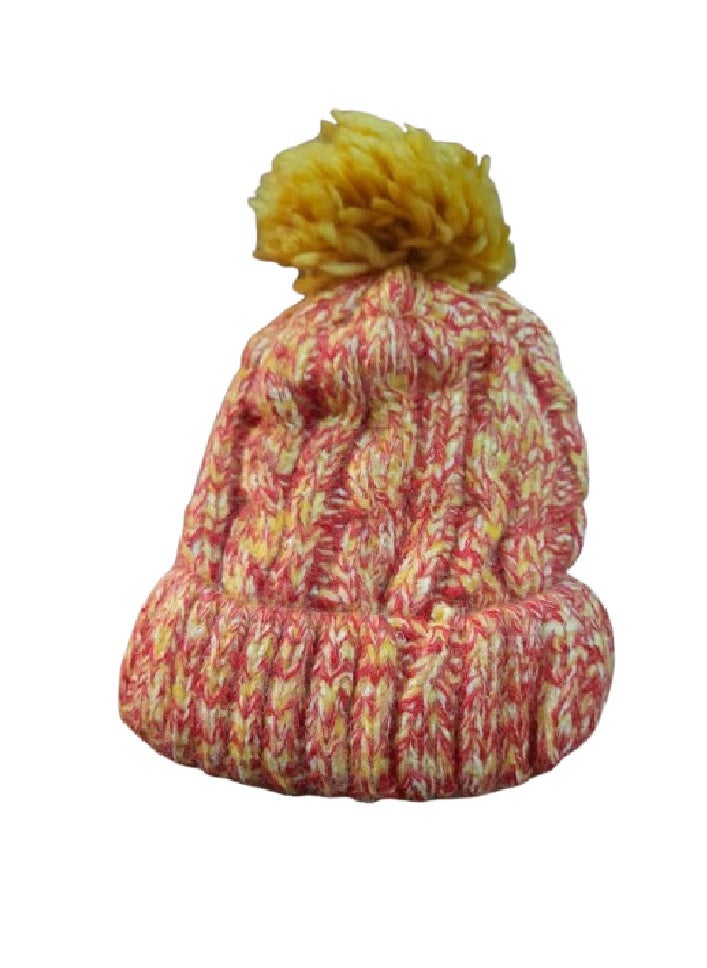 Generic - The winter ice cap is made of durable, high-quality wool threads. It is lined from the inside in a way that makes you feel warm in a wonderful way. It is equipped with a ball of wonderful wool threads(Red-yellow) - Image 1