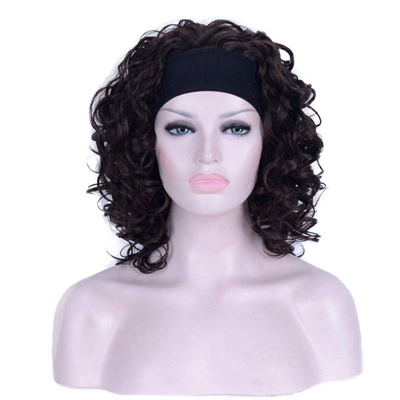 Aimole 16 Inches Short Curly Hair Wigs Womens Wig 34 Half Wig with Black Headband 6Chestnut Brown