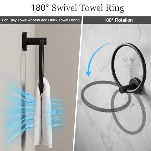Tudoccy 10-Pieces Matte Black Bathroom Accessories Set, 16 Inch Bath Towel Bar Set, SUS 304 Stainless Steel Hardware Set, Towel Racks, Hand Towel Holder, Black Shower Sets for Bathroom Decor Wall Mounted - Image 5