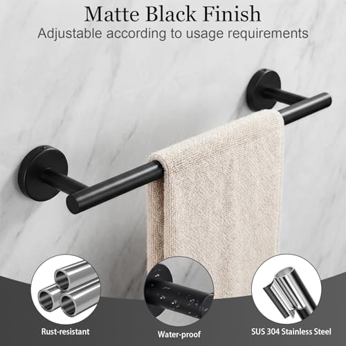 Tudoccy 10-Pieces Matte Black Bathroom Accessories Set, 16 Inch Bath Towel Bar Set, SUS 304 Stainless Steel Hardware Set, Towel Racks, Hand Towel Holder, Black Shower Sets for Bathroom Decor Wall Mounted - Image 4
