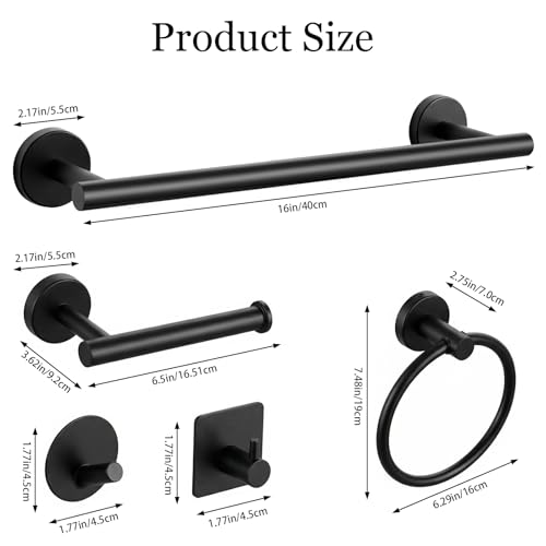 Tudoccy 10-Pieces Matte Black Bathroom Accessories Set, 16 Inch Bath Towel Bar Set, SUS 304 Stainless Steel Hardware Set, Towel Racks, Hand Towel Holder, Black Shower Sets for Bathroom Decor Wall Mounted - Image 3