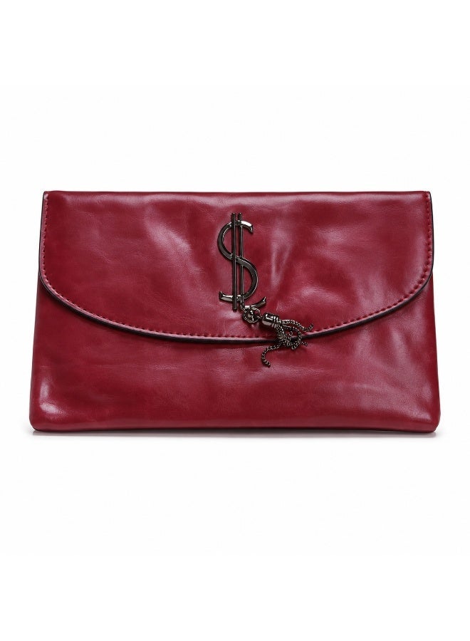 Women's clutch bag with a long strap, suitable for crossbody and shoulder carrying. Classic design with metal details, ideal for outings, evenings out, and special occasions -burgundy - Image 1