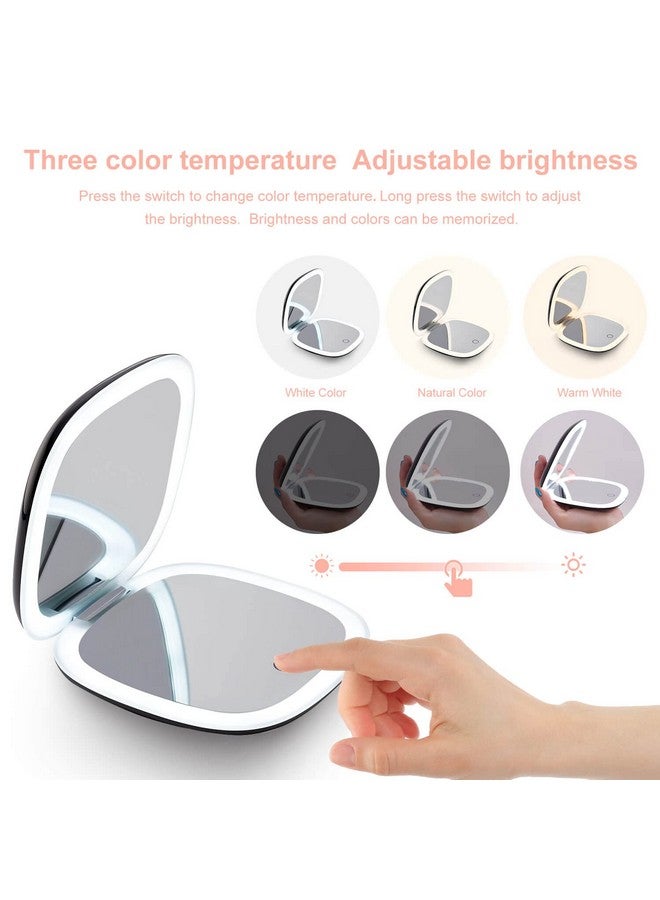 Mocado Compact LED Magnifying Travel Makeup-Mirror - 4 inches 1X/10X Magnification Small Hand Pocket Dimmable Double Sided USB Rechargeable Touch Screen, Portable Tabletop Cosmetic (Black) - Image 3