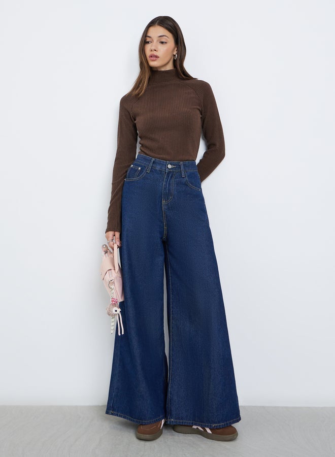 Styli Brown Ribbed High Neck Knit Top - Image 2