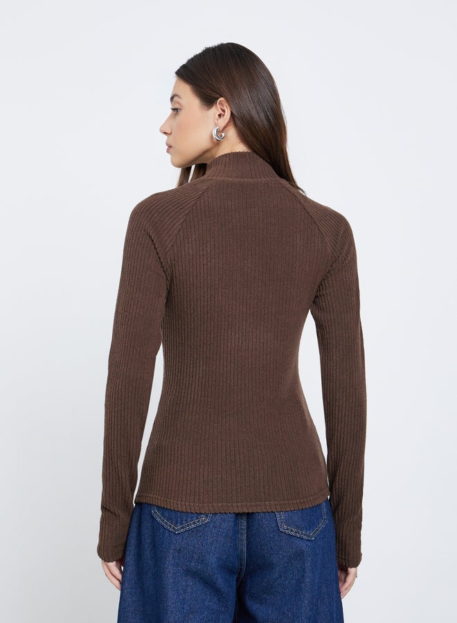 Styli Brown Ribbed High Neck Knit Top - Image 5