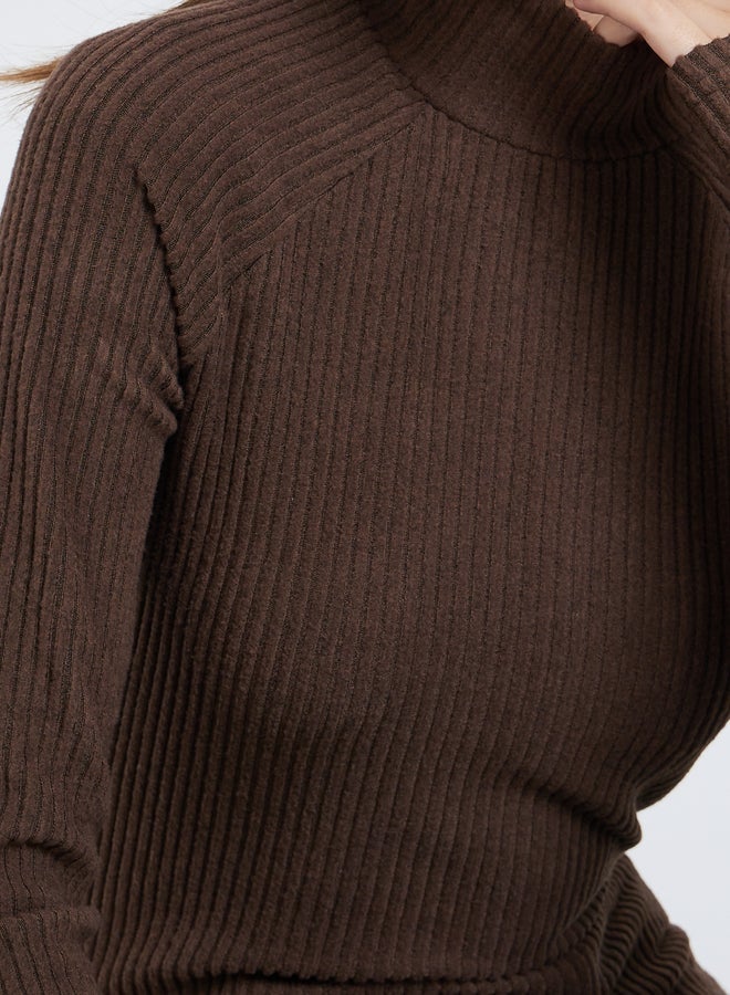 Styli Brown Ribbed High Neck Knit Top - Image 4