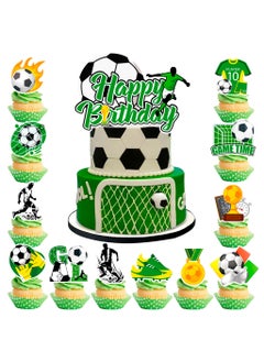 FRUITFUL PARTY Soccer Cake Topper, 13pcs Soccer Cake Decorations Set - Soccer Cupcake Toppers + Soccer Ball Cake Topper/Soccer Birthday Cake Topper, Soccer Party Cake Topper for Soccer Birthday Party Decorations  - Image 1