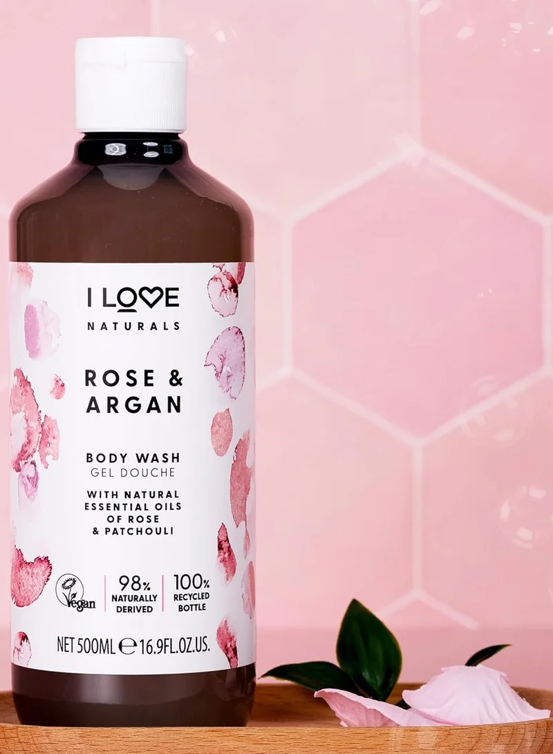 I LOVE I LOVE Naturals Rose & Argan Hand Wash | Rose & Patchouli Essential Oils | Vegan-Friendly, Refreshing Cleansing Formula | 100% Recycled Bottle | 500ml