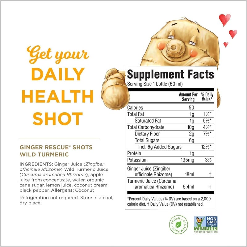 The Ginger People Ginger Rescue Turmeric Ginger Shots by The Ginger People - Immunity Boosting Dietary Supplement, 2 Fl Oz (Pack of 12) - Image 2