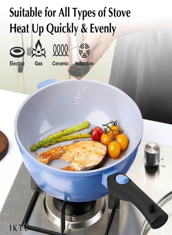 IKTU Ceramic Nonstick Deep Frying Pan, 11Inch Nonstick 4Qt Saute Pan with Helper Handle and Lid, Large Skillet Pan Induction Cookware with Detachable Handle, PFAS PFOA & PTFE Free - Image 4