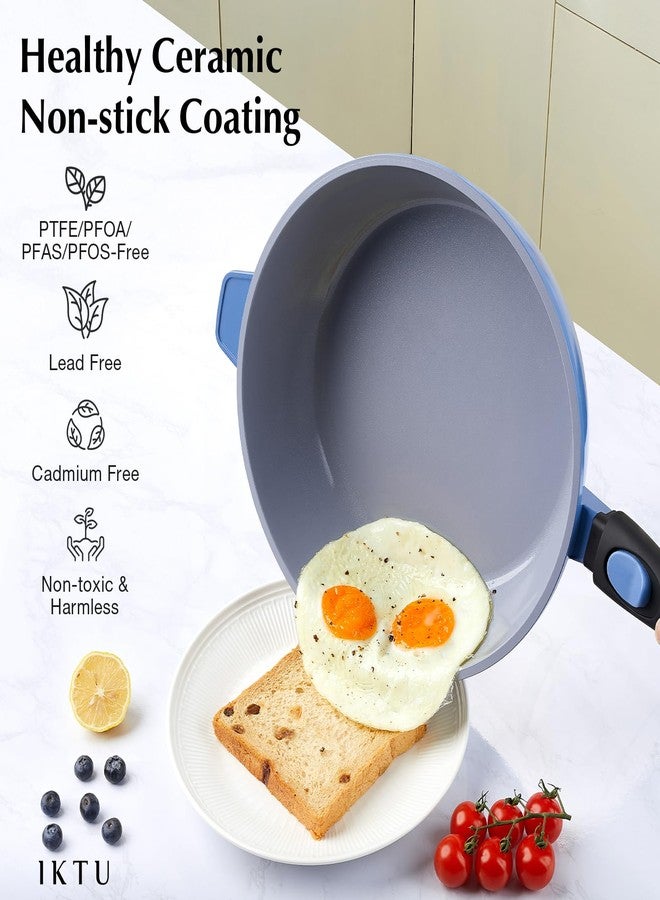 IKTU Ceramic Nonstick Deep Frying Pan, 11Inch Nonstick 4Qt Saute Pan with Helper Handle and Lid, Large Skillet Pan Induction Cookware with Detachable Handle, PFAS PFOA & PTFE Free - Image 3
