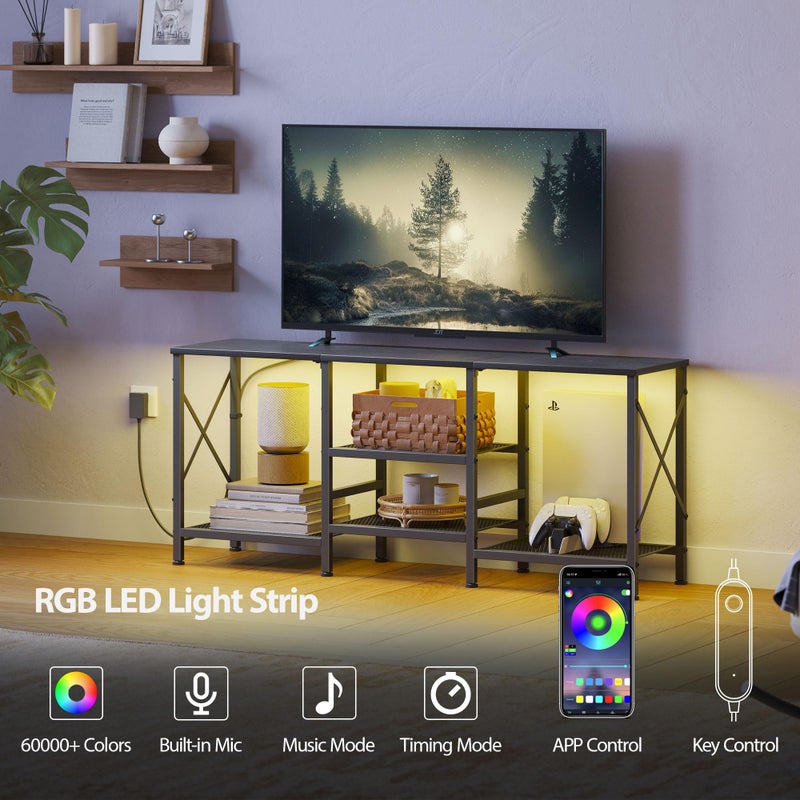 JARHETUN حامل تلفاز جارهيتون مع أضواء LED لتلفاز 55 بوصة، مركز ترفيهي مع 3 رفوف مفتوحة، طاولة وحدة تلفاز لغرفة المعيشة، غرفة النوم، باللون الأسود - Image 4