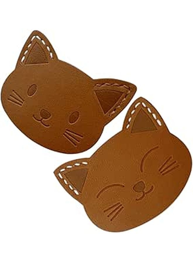 Cat Shaped Leather Bookmarks 2 Pack Cute Cartoon Page Markers For Reading Book Lovers - Image 1