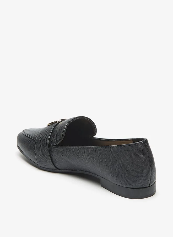 Flora Bella By Shoexpress Textured Slip-On Loafers with Metal Accent
